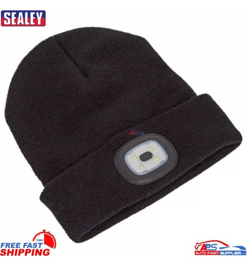 Sealey LED185 Unisex Beanie Hat with USB Rechargeable LED Head Torch
